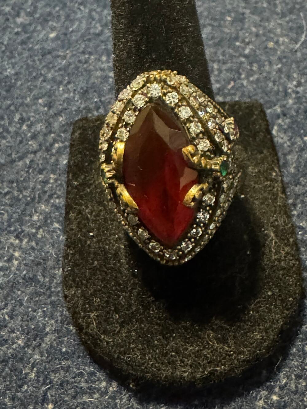 Ottoman Style Statement Ring Red Center Crystal Size 7